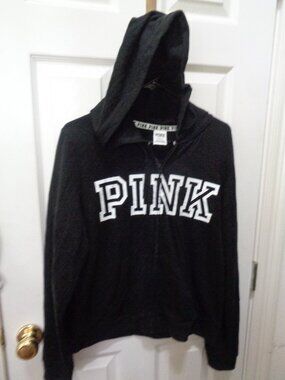 Victoria's Secret PINK Black Hoodie Hoody Jacket Large Woman's Juniors